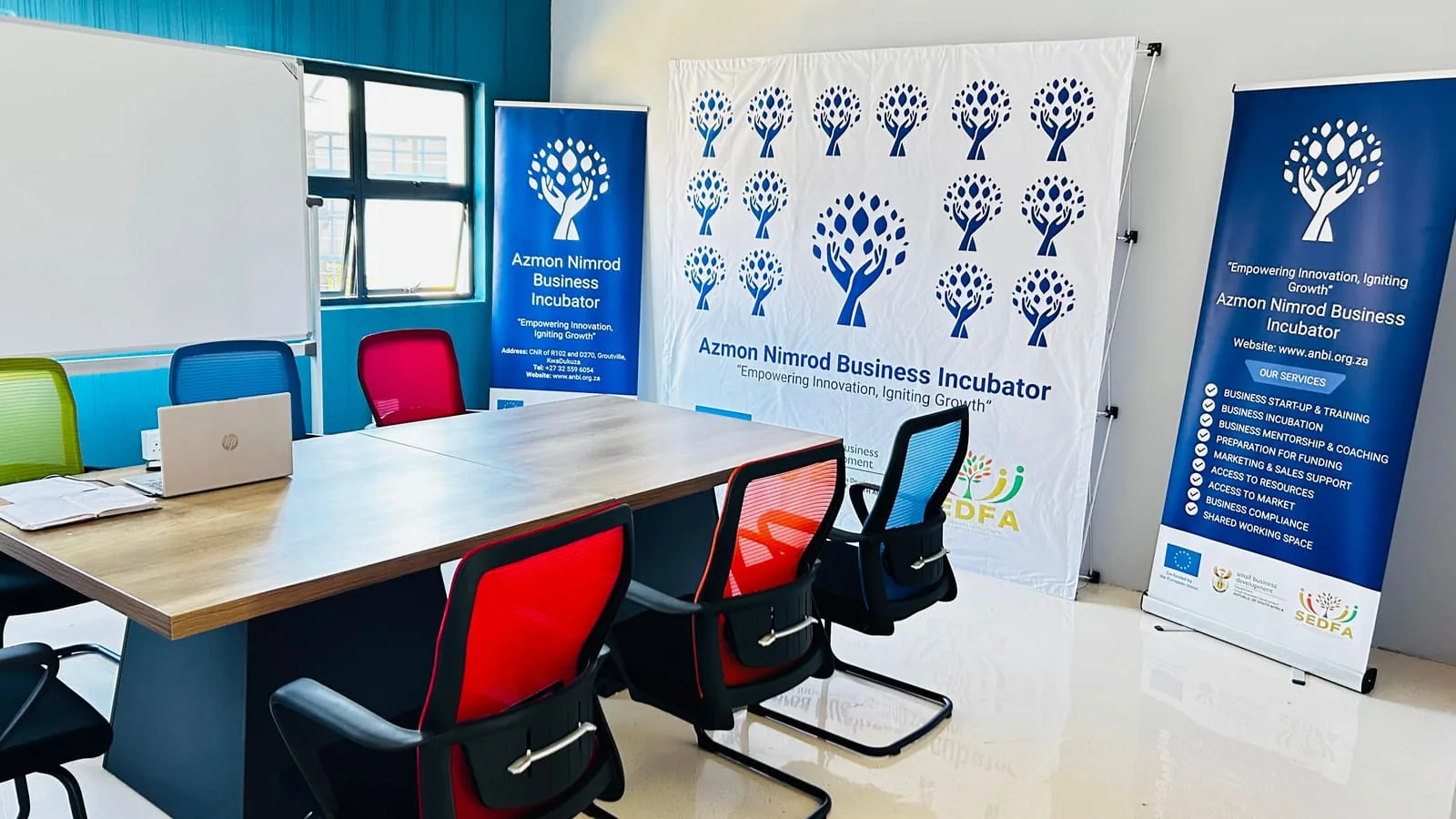 The ANBI boardroom, set up for a session